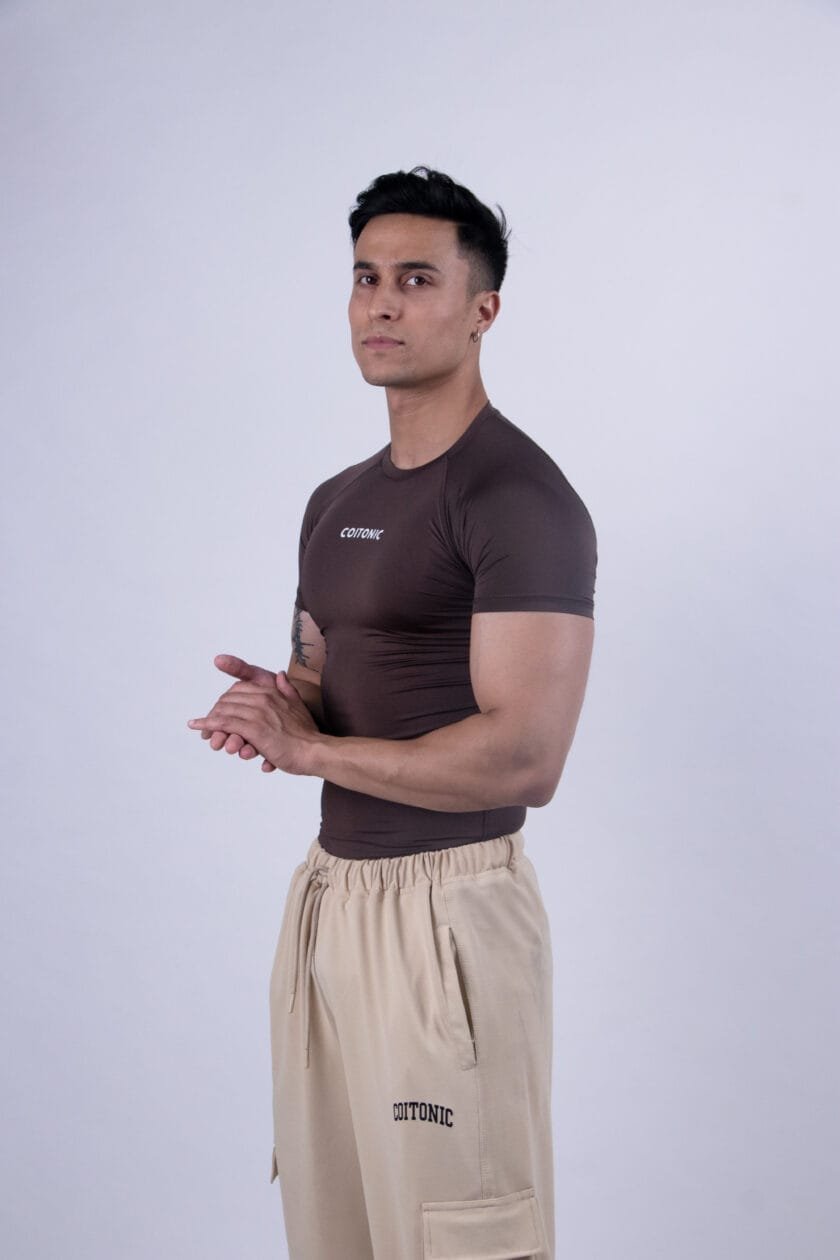 Coitonic Compression Half Sleeves Light Grey, Brown & Marron T-shirt Combo - Image 4