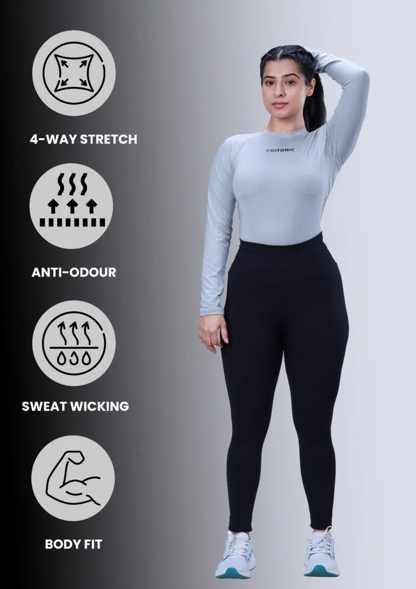 Compression Full Sleeves Light Grey T-shirt (Women's) - Image 6