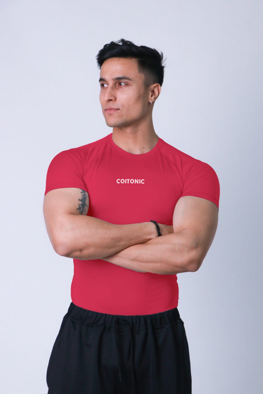 Compression Half Sleeves Royal Red T-shirt - Image 4