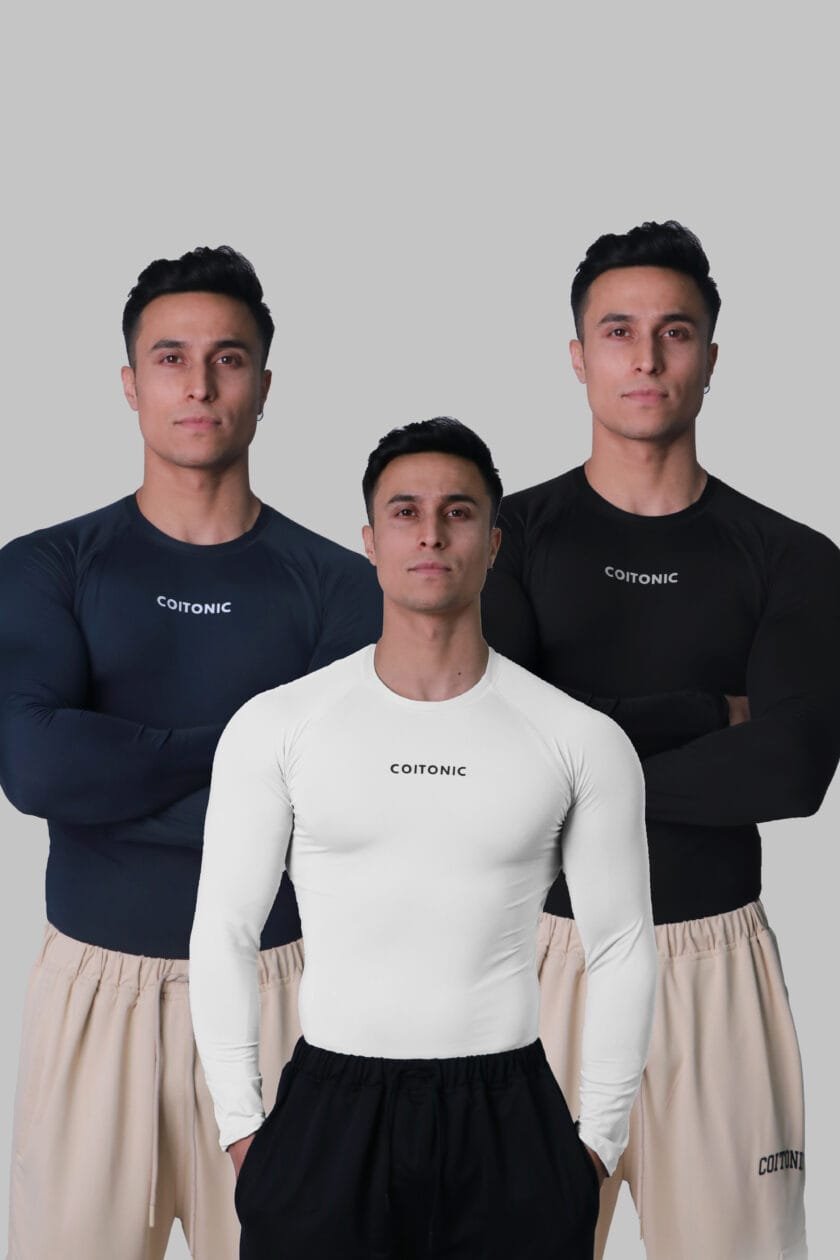 Coitonic Compression Full Sleeves Black, White & Navy Blue T-shirt Combo