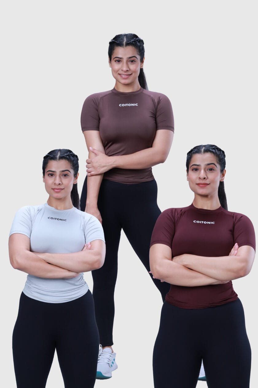 Compression Half Sleeves Marron, Brown & Light Grey T-shirt Combo (Women’s)