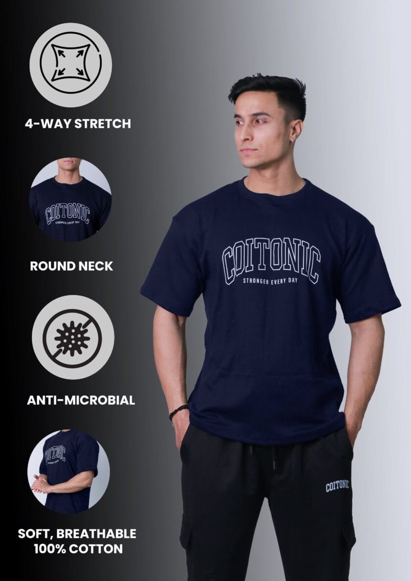 Coitonic Oversized T-shirts Navy Blue - Image 6