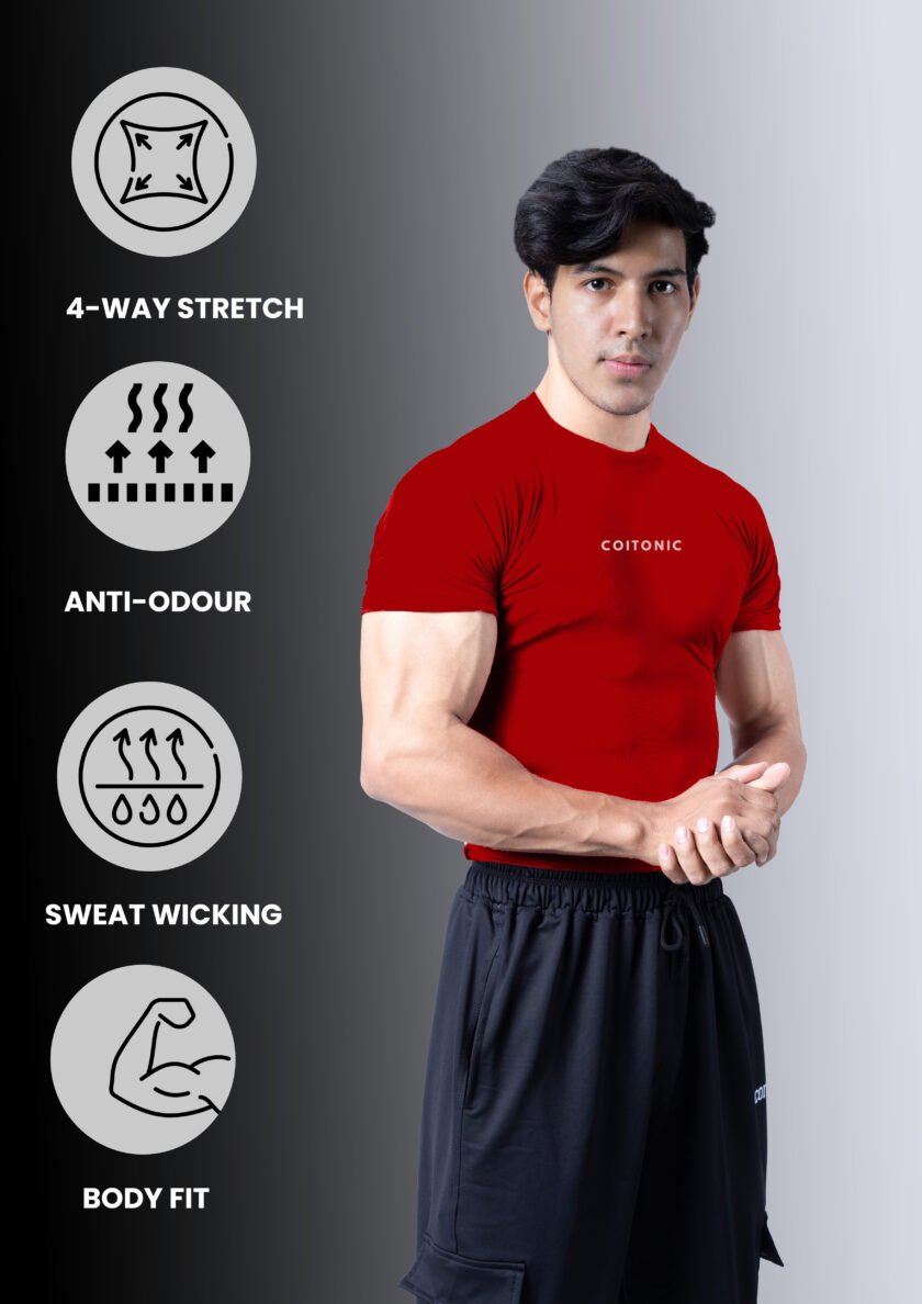 Compression Half Sleeves Red T-shirt - Image 5