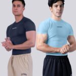 Coitonic Compression Half Sleeves T-shirt Combo - Dark Grey & Ocean Blue