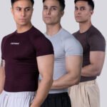 Coitonic Compression Half Sleeves T-shirt Combo - Light Grey, Brown & Marron