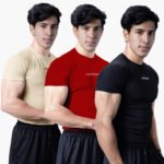 Coitonic Compression Half Sleeves T-shirt Combo - Beige, Red & Black