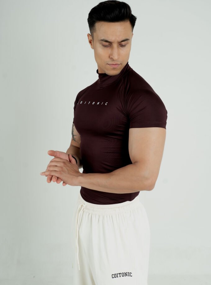 Compression Half Sleeves High Neck T-shirt - Medium, Maroon
