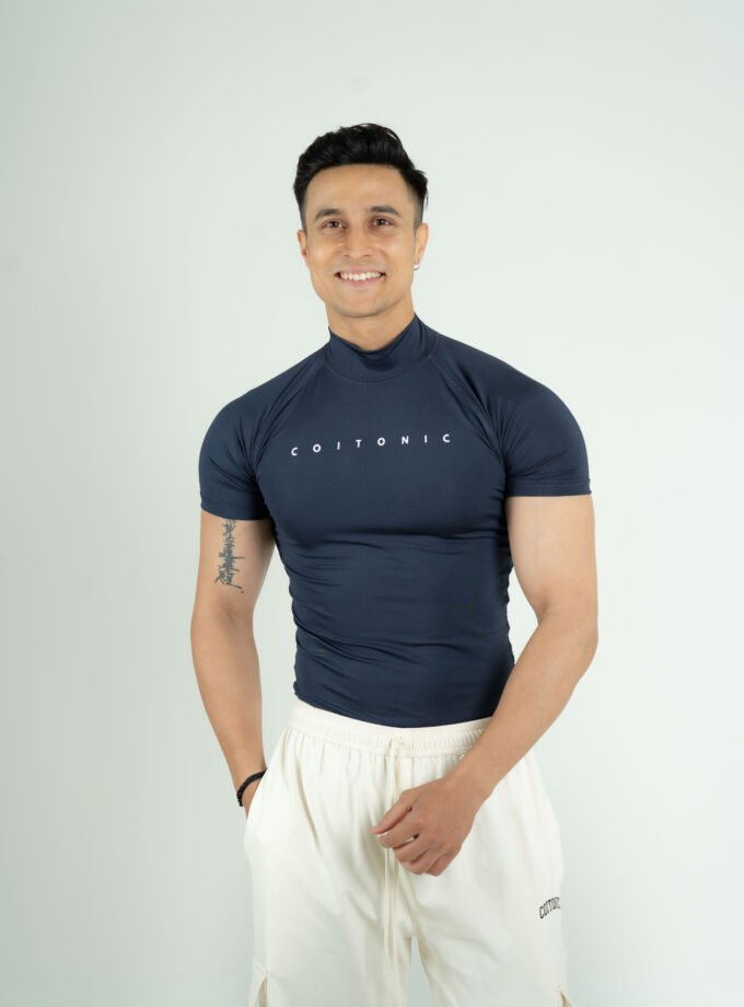 Compression Half Sleeves High Neck T-shirt - Medium, Navy Blue