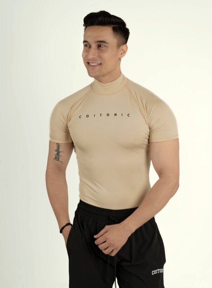 Compression Half Sleeves High Neck T-shirt - Medium, Beige