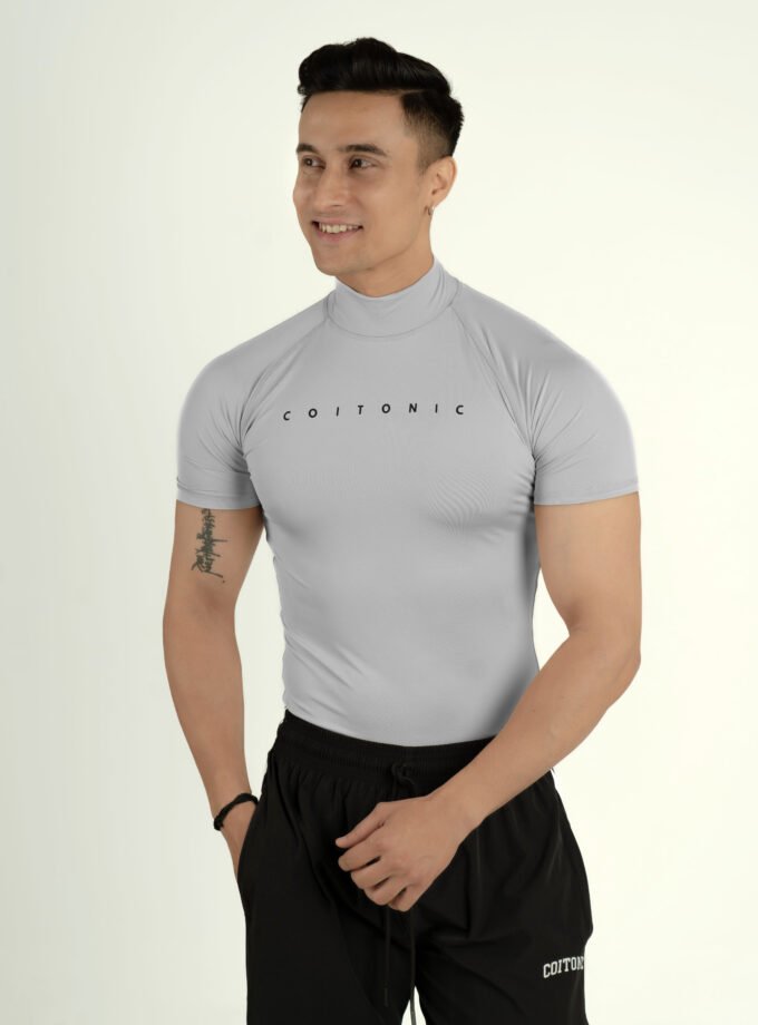 Compression Half Sleeves High Neck T-shirt - Medium, Light Grey