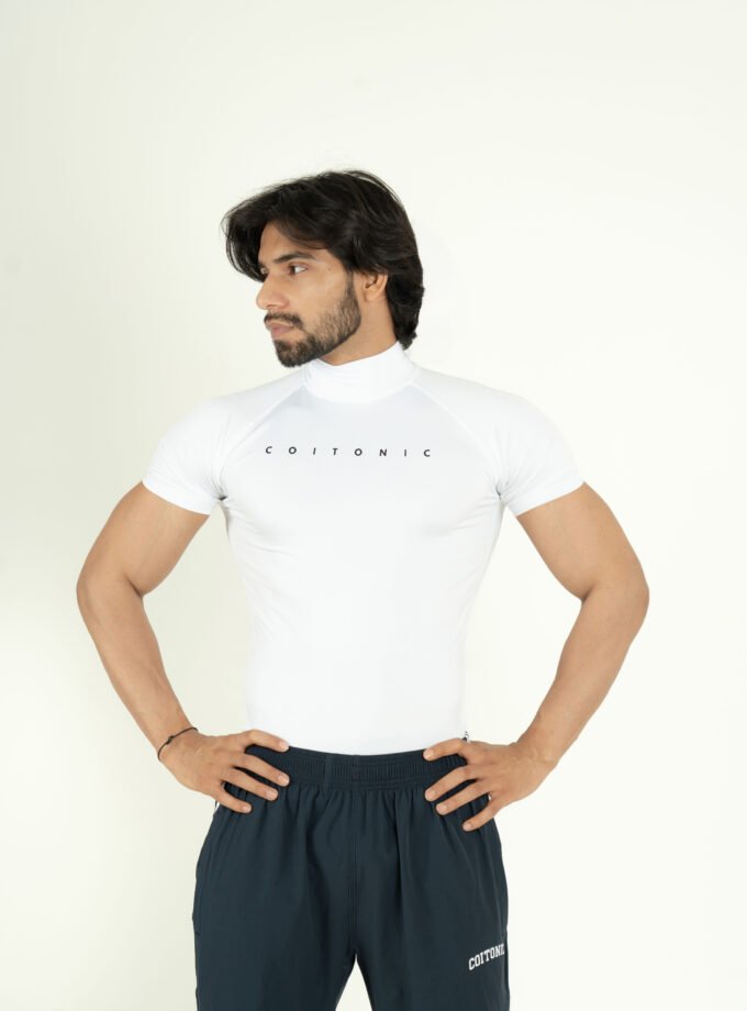 Compression Half Sleeves High Neck T-shirt - Medium, White