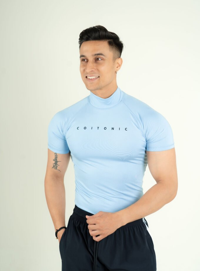 Compression Half Sleeves High Neck T-shirt - Medium, Ocean Blue