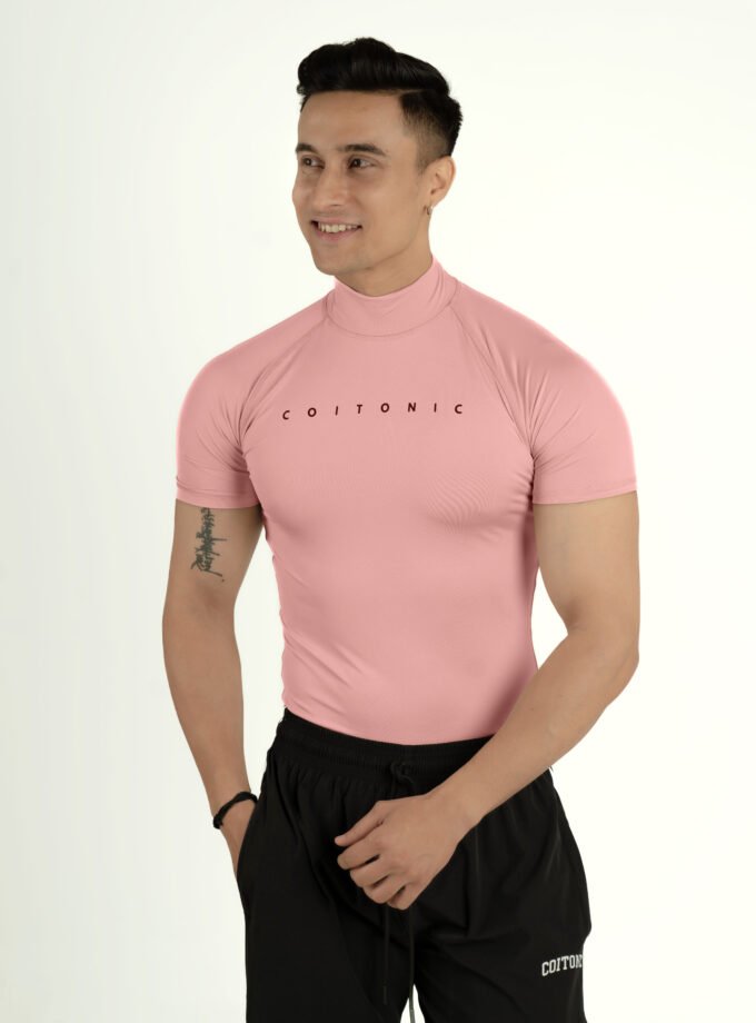 Compression Half Sleeves High Neck T-shirt - Medium, Peach