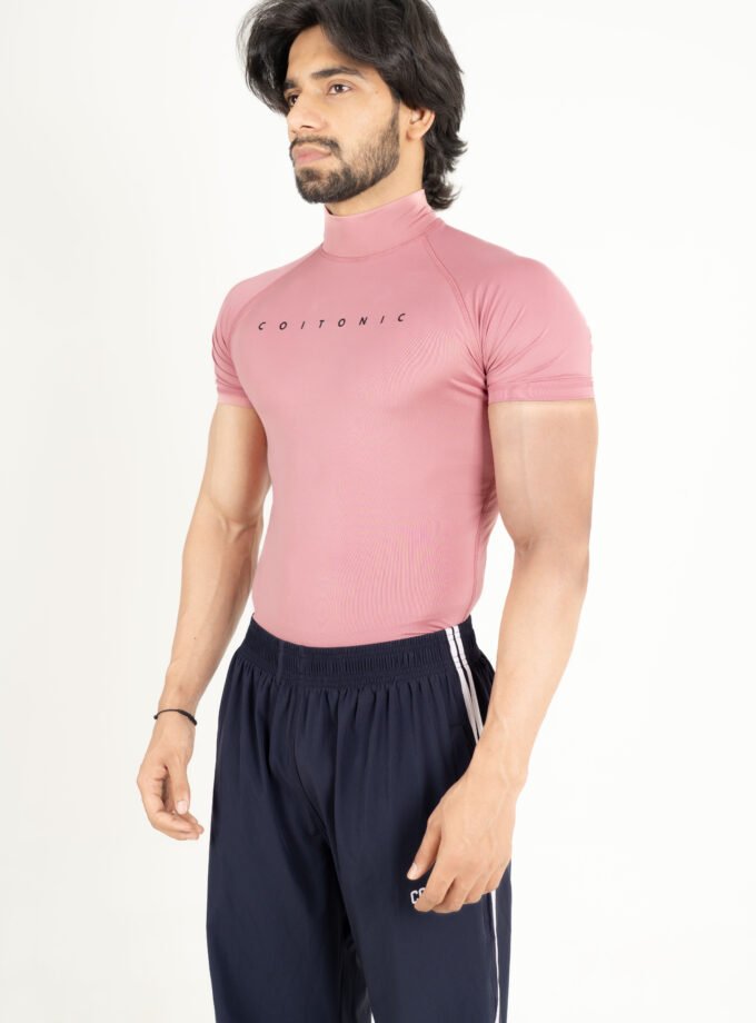 Compression Half Sleeves High Neck T-shirt - Medium, Onion Pink