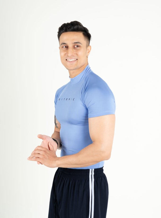 Compression Half Sleeves High Neck T-shirt - Medium, Sky Blue