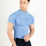 Compression Half Sleeves High Neck T-shirt - Sky Blue